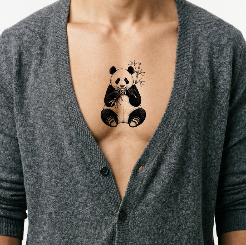 Panda Eating Bamboo Tattoo Design