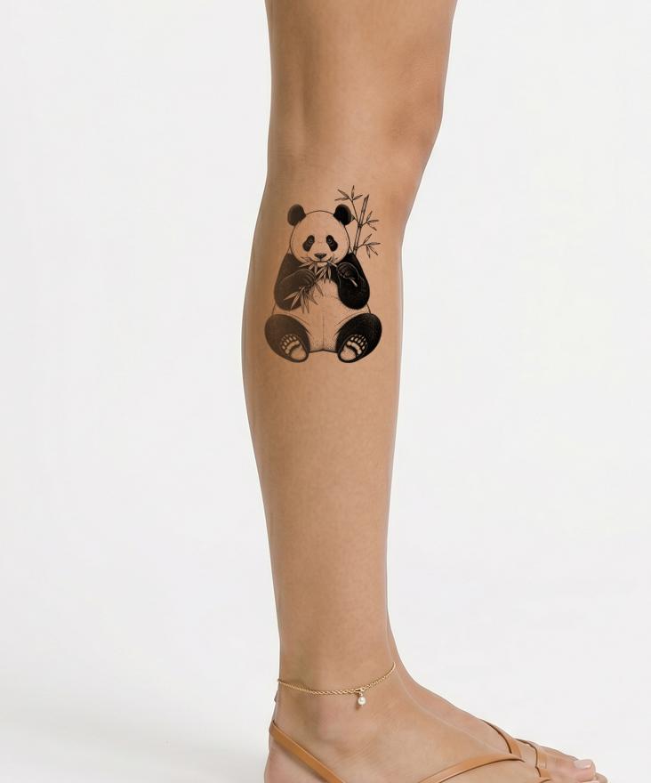Panda Eating Bamboo Tattoo Design