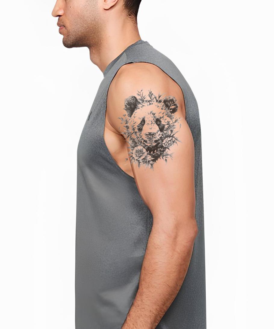 Cute Panda Floral Tattoo Idea