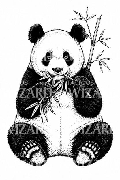 Panda Eating Bamboo Tattoo Design