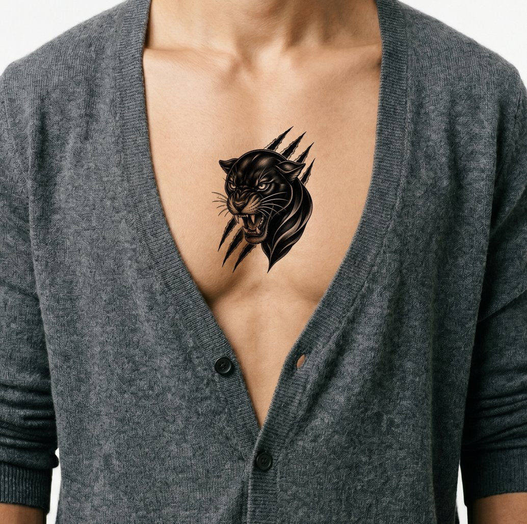 Snarling Black Panther Head Tattoo Design
