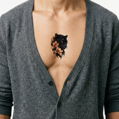 Motif de tatouage panthère noire et magnolias