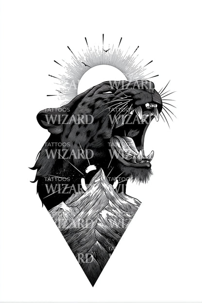 Panther Peak Roar Tatoeage Ontwerp