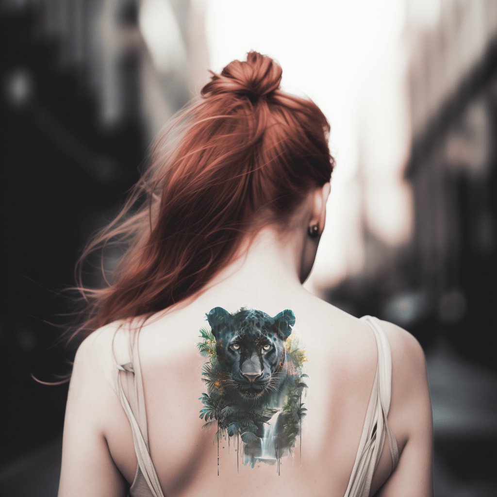 Black Cat Jungle Composition Tattoo Design