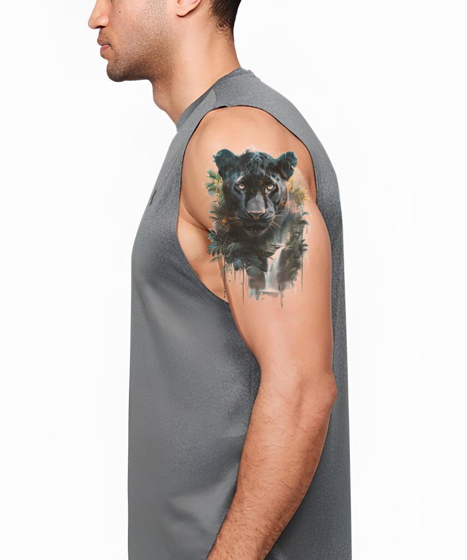 Diseño de Tatuaje de Composición de Jungla de Gato Negro