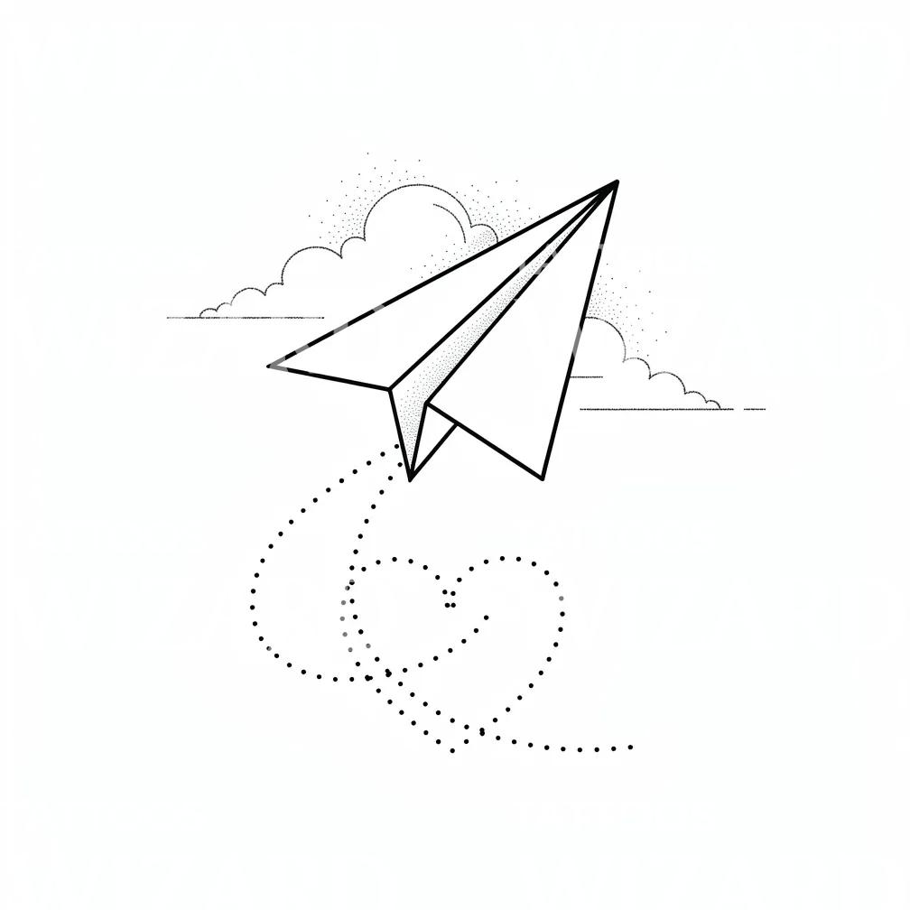 Paper Airplane Heart Tattoo Design