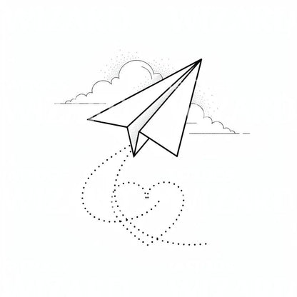 Paper Airplane Heart Tattoo Design