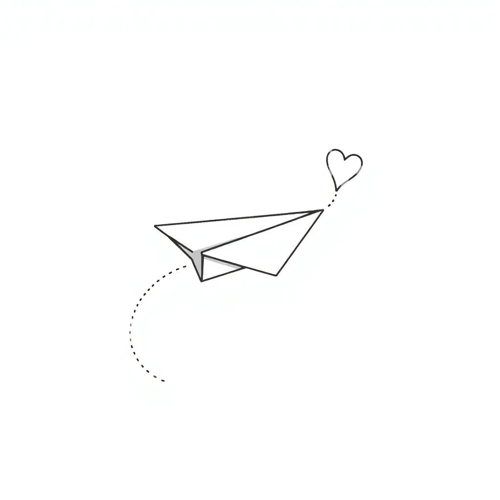 Paper Airplane Heart Tattoo Design