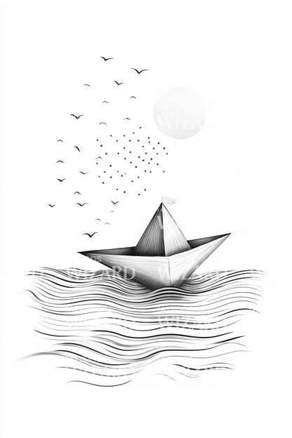 Design Tatuaggio Orizzonte Barca di Carta