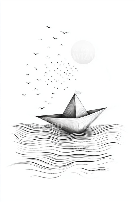 Design Tatuaggio Orizzonte Barca di Carta