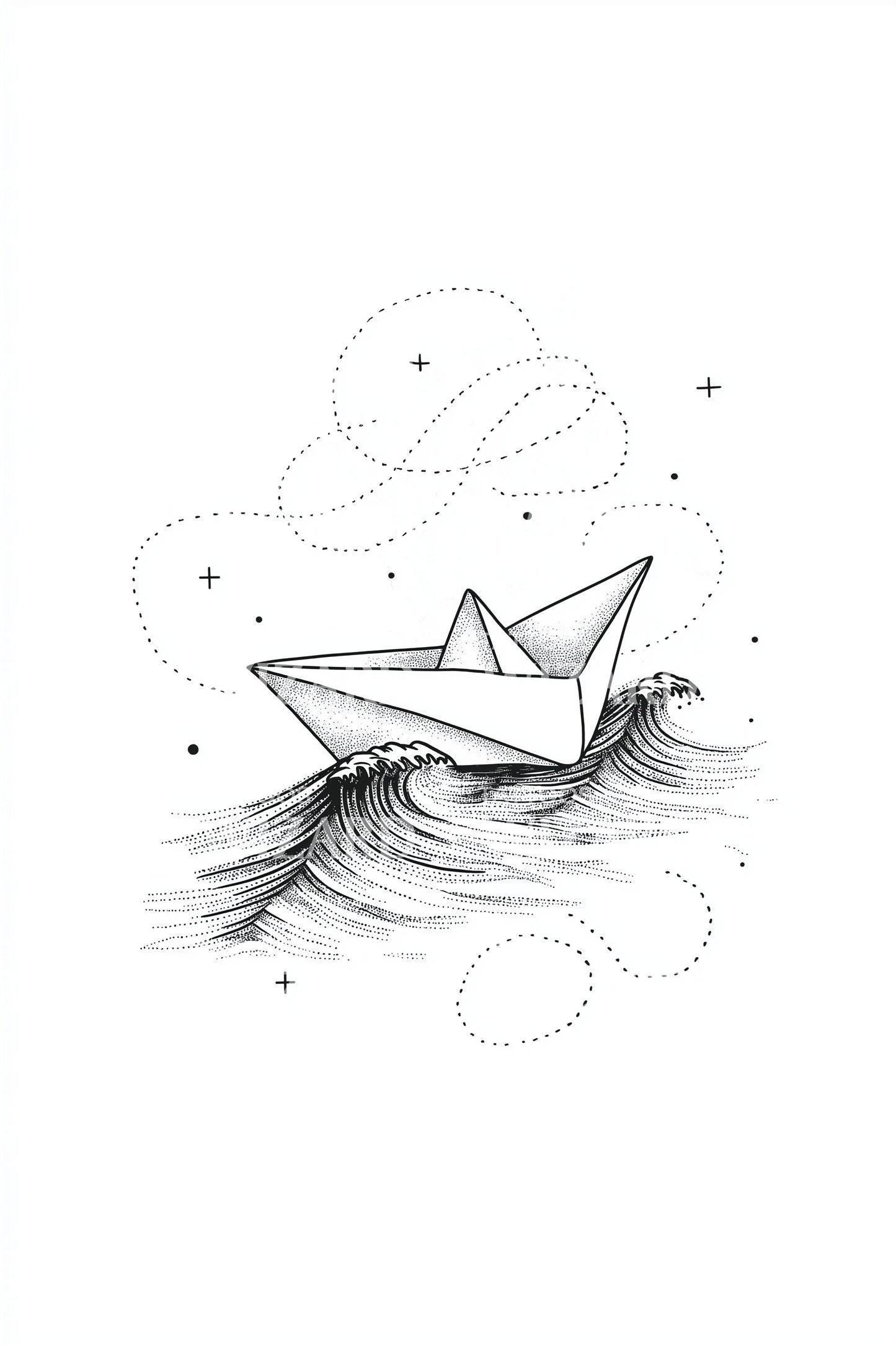 Paper Boat Journey Tattoo Illustration