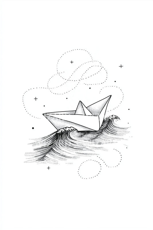 Paper Boat Journey Tattoo Illustration