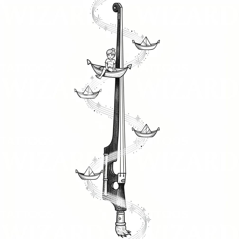 Paper Boats Rifle Tattoo Illustration