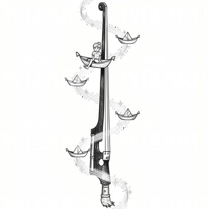 Paper Boats Rifle Tattoo Illustration