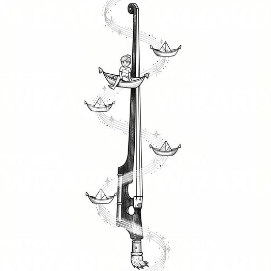 Papirbåde og Riffel Tattoo-Illustration
