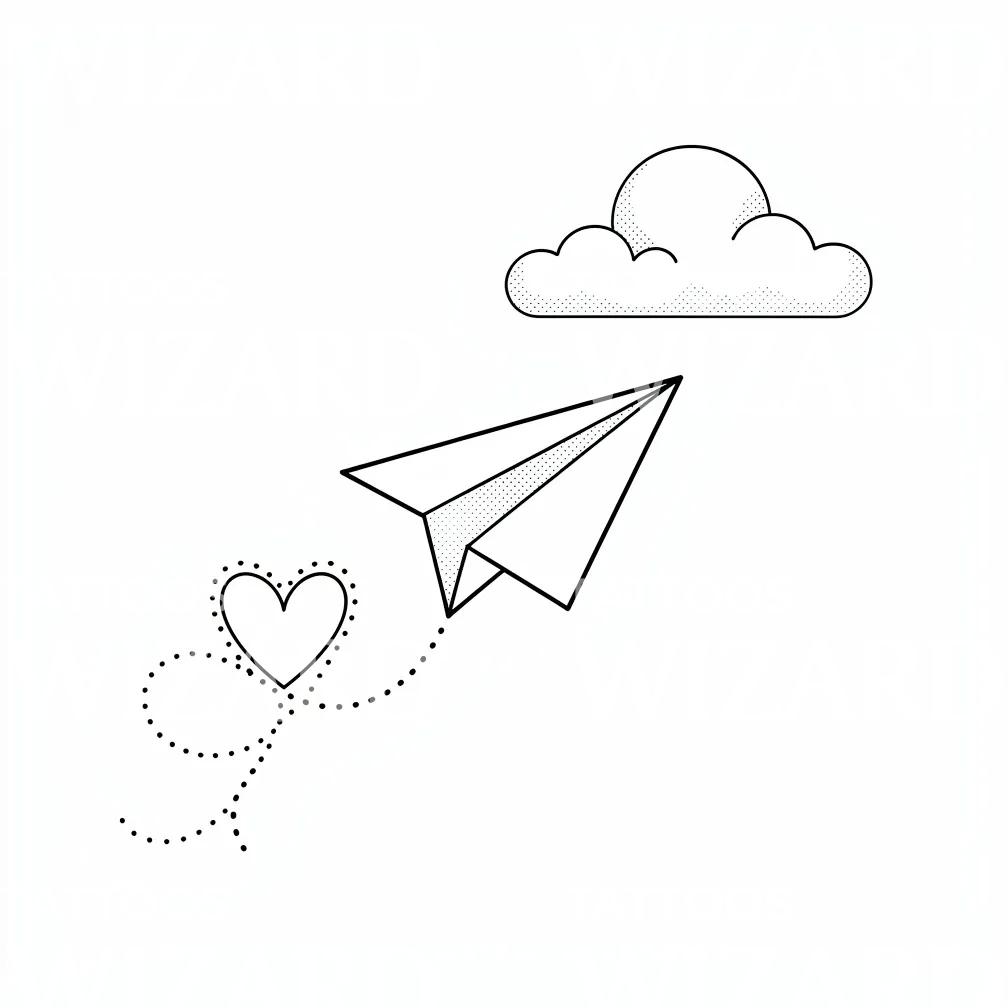 Paper Plane and Cloud Heart Tattoo Design