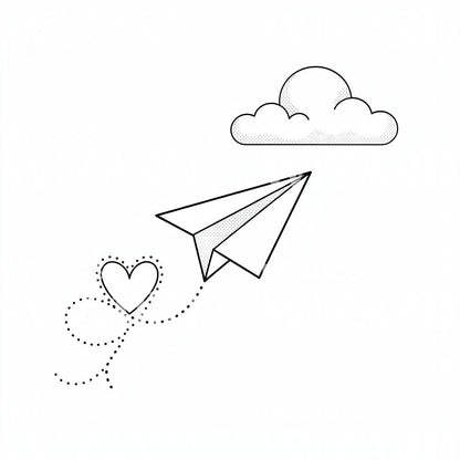 Paper Plane and Cloud Heart Tattoo Design
