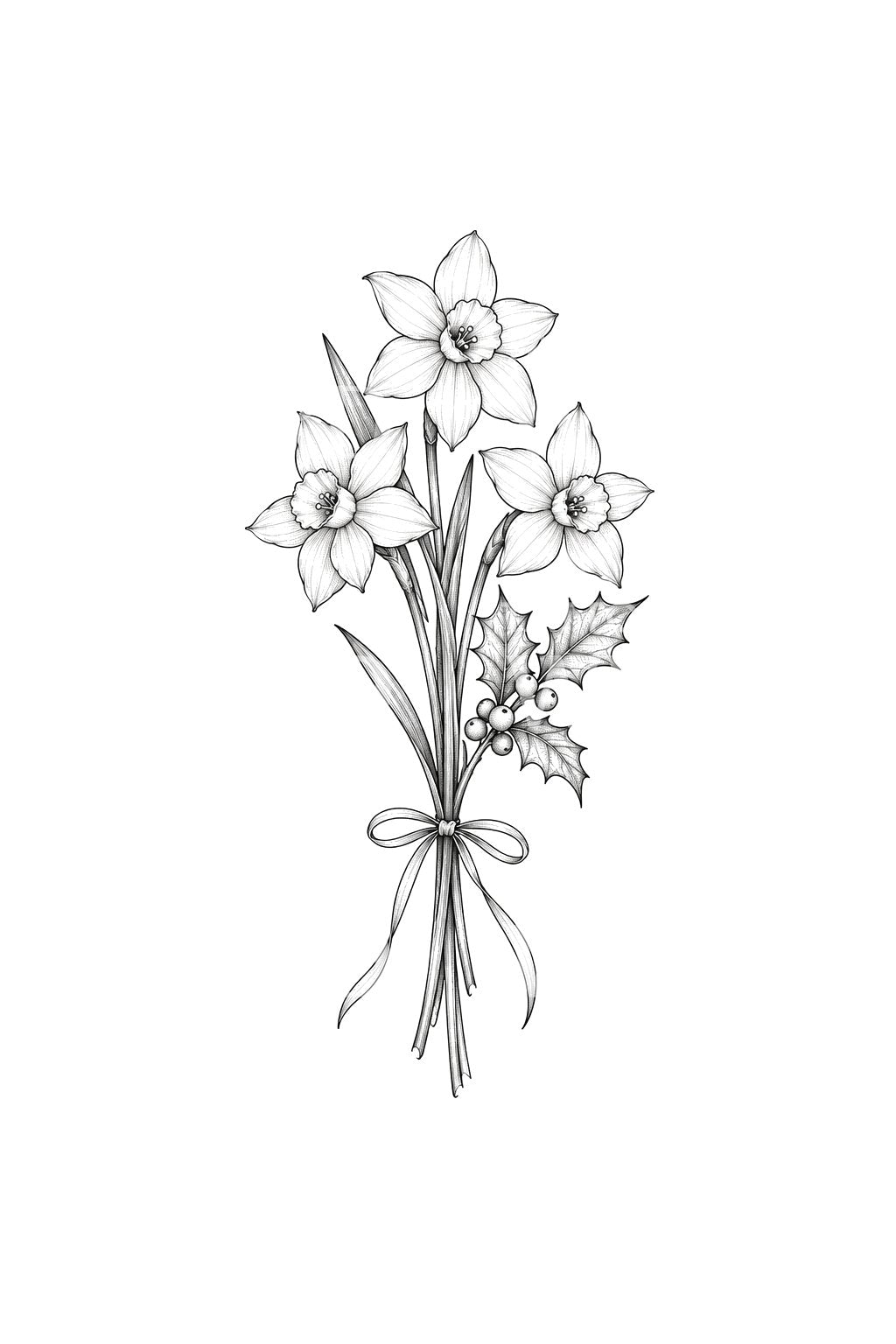 Paperwhites with Berried Holly Posy Tattoo Idea