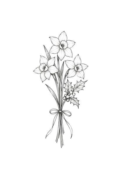 Paperwhites with Berried Holly Posy Tattoo Idea