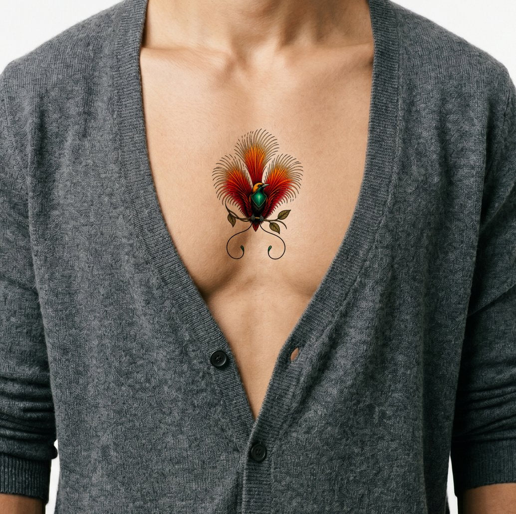 Neotraditionelt tatoveringsdesign med paradisfugl