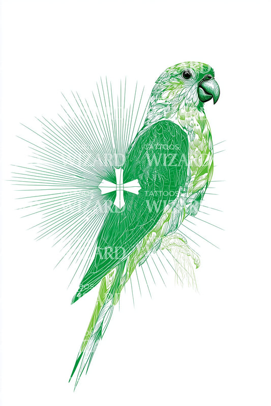 Papagei Blüten Abzeichen Tattoo Illustration