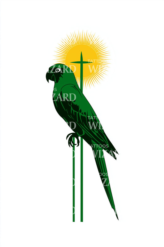 Parrot Sunrise Emblem Tattoo Idea