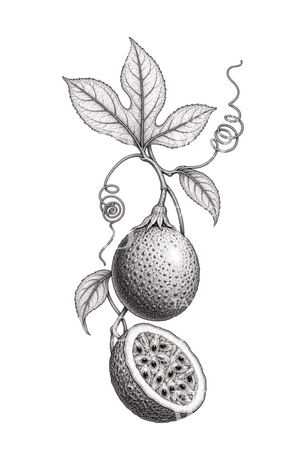 Desain Tato Sulur Markisa dan Buah Terbelah