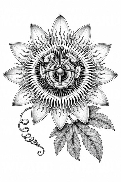 Passionflower Bloom Tattoo Illustration