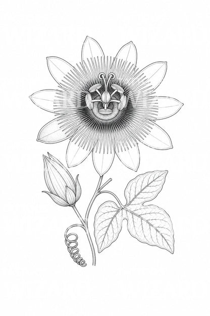 Passionflower Vine Botanical Tattoo Design