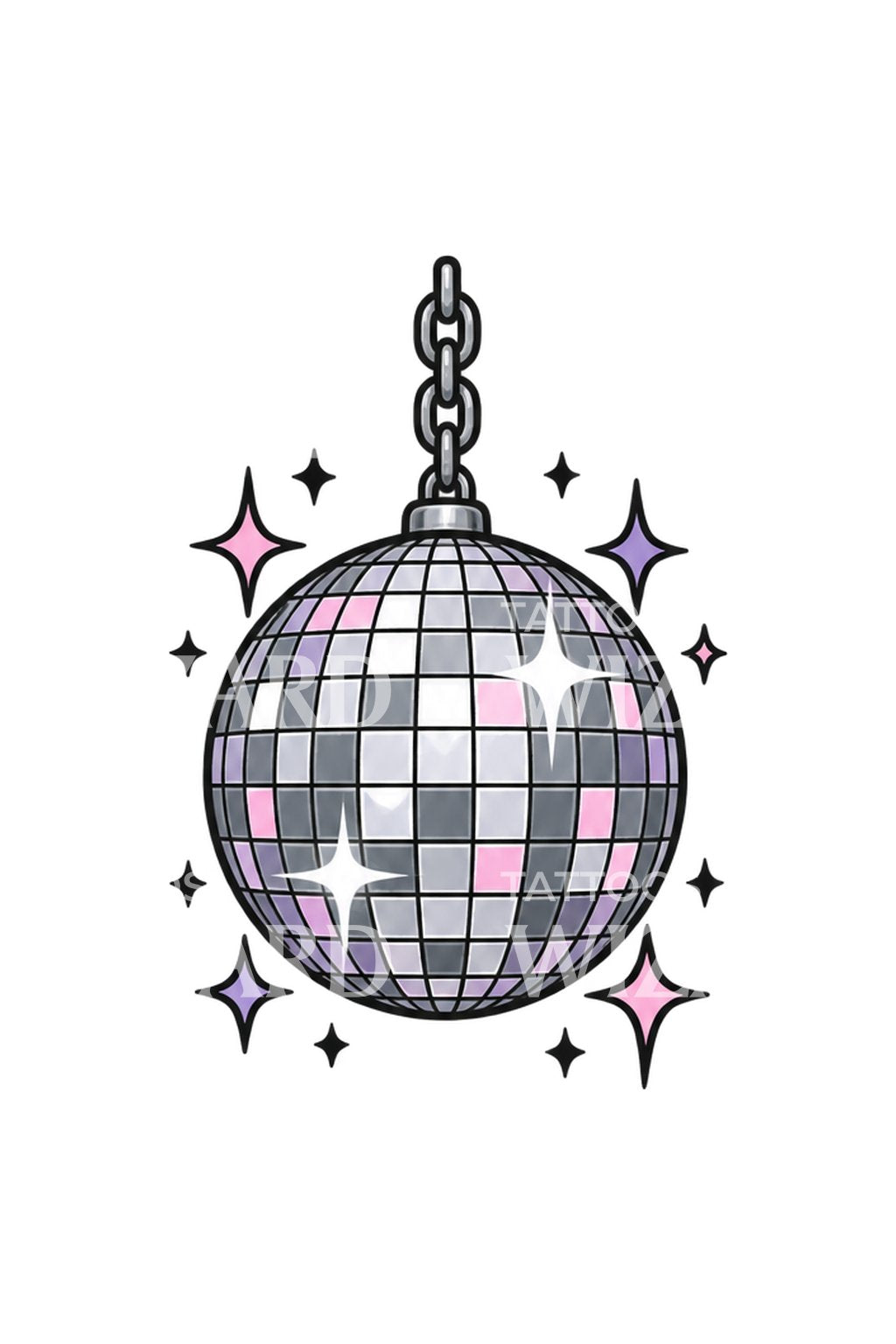 Pastel Mirrorball Party Flash Tattoo Design