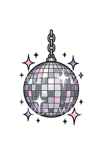Pastel Mirrorball Party Flash Tattoo Design