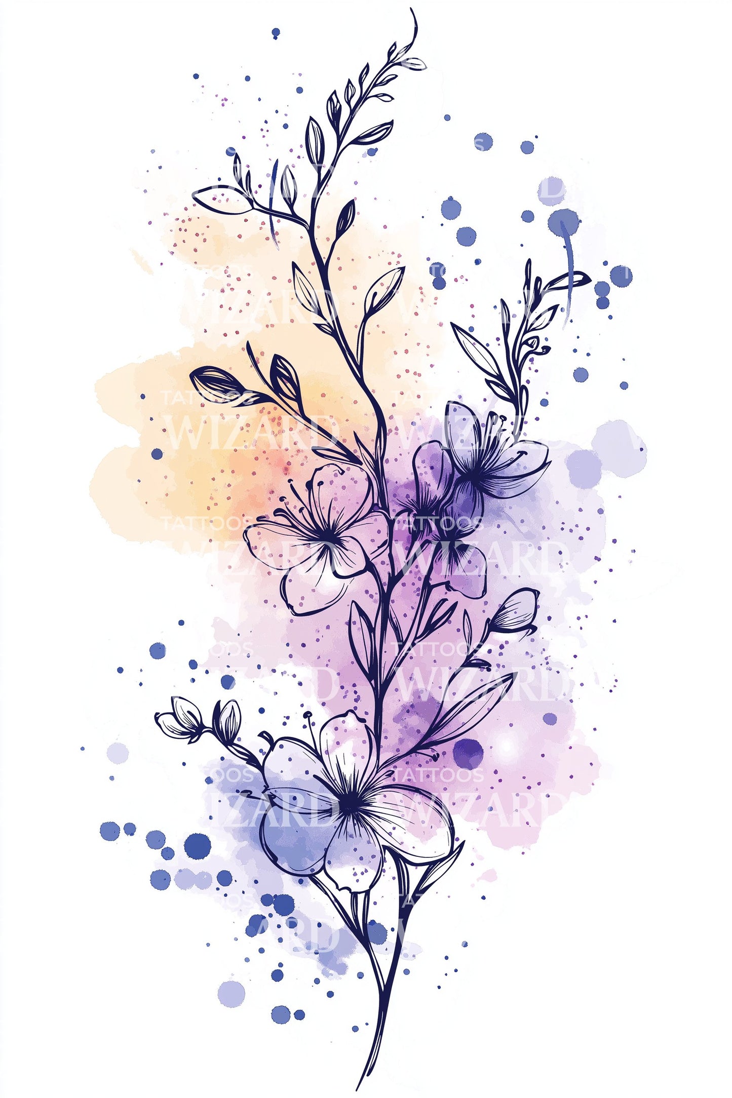 Illustration de tatouage de bouquet de fleurs sauvages pastel