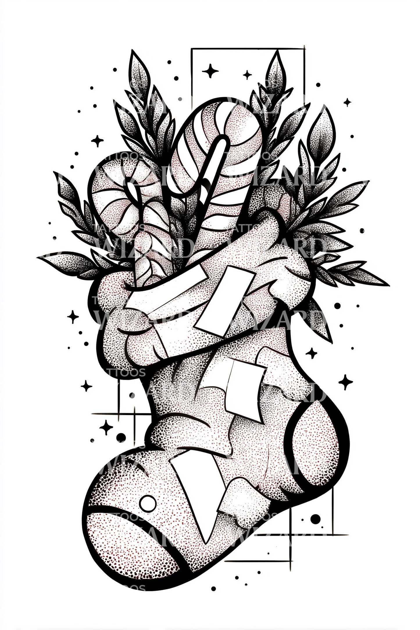 Patchwork Holiday Stocking Tattoo Idea