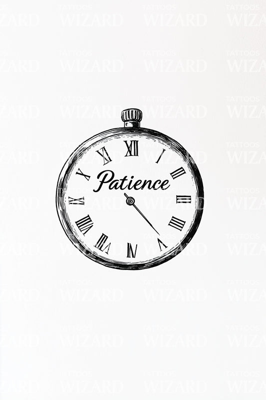 Patience Pocket Watch Tattoo Illustration