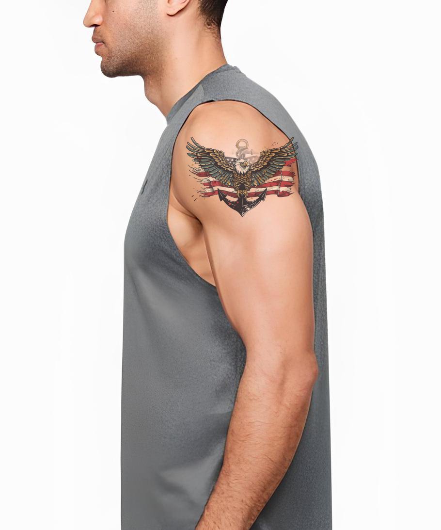 Neo traditional Eagle with Flag Military Tattoo Design