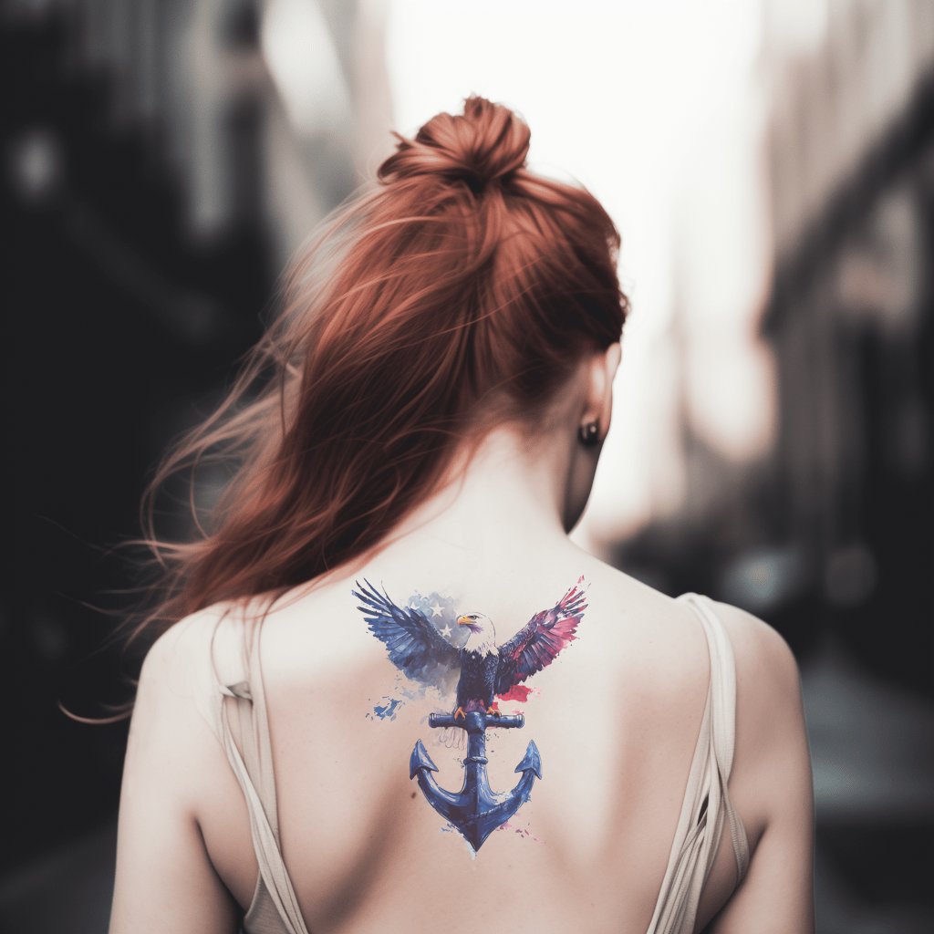 American Eagle with Flag and Anchor Tattoo Design