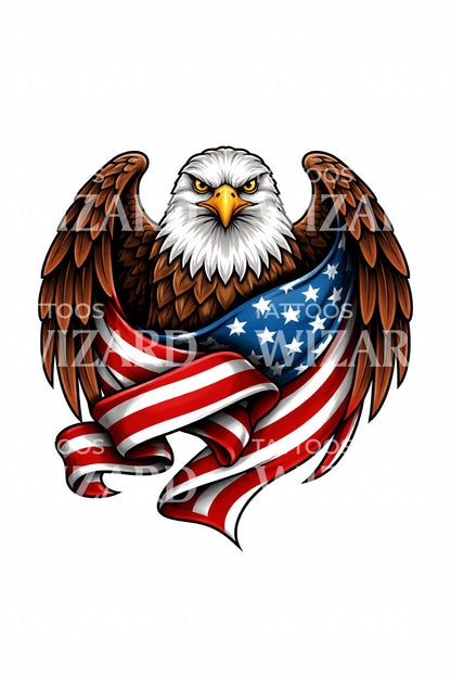 Patriotic Eagle Flag Tattoo Design