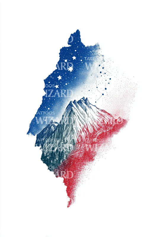 Patriotic Mountain Constellation Tattoo Illustration
