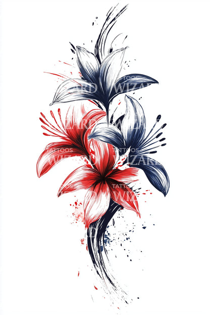 Desenho de Tatuagem Lírios Patrióticos Splash