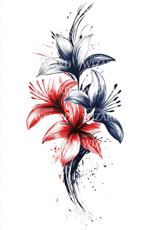 Patriotic Splash Lilies Tattoo Design