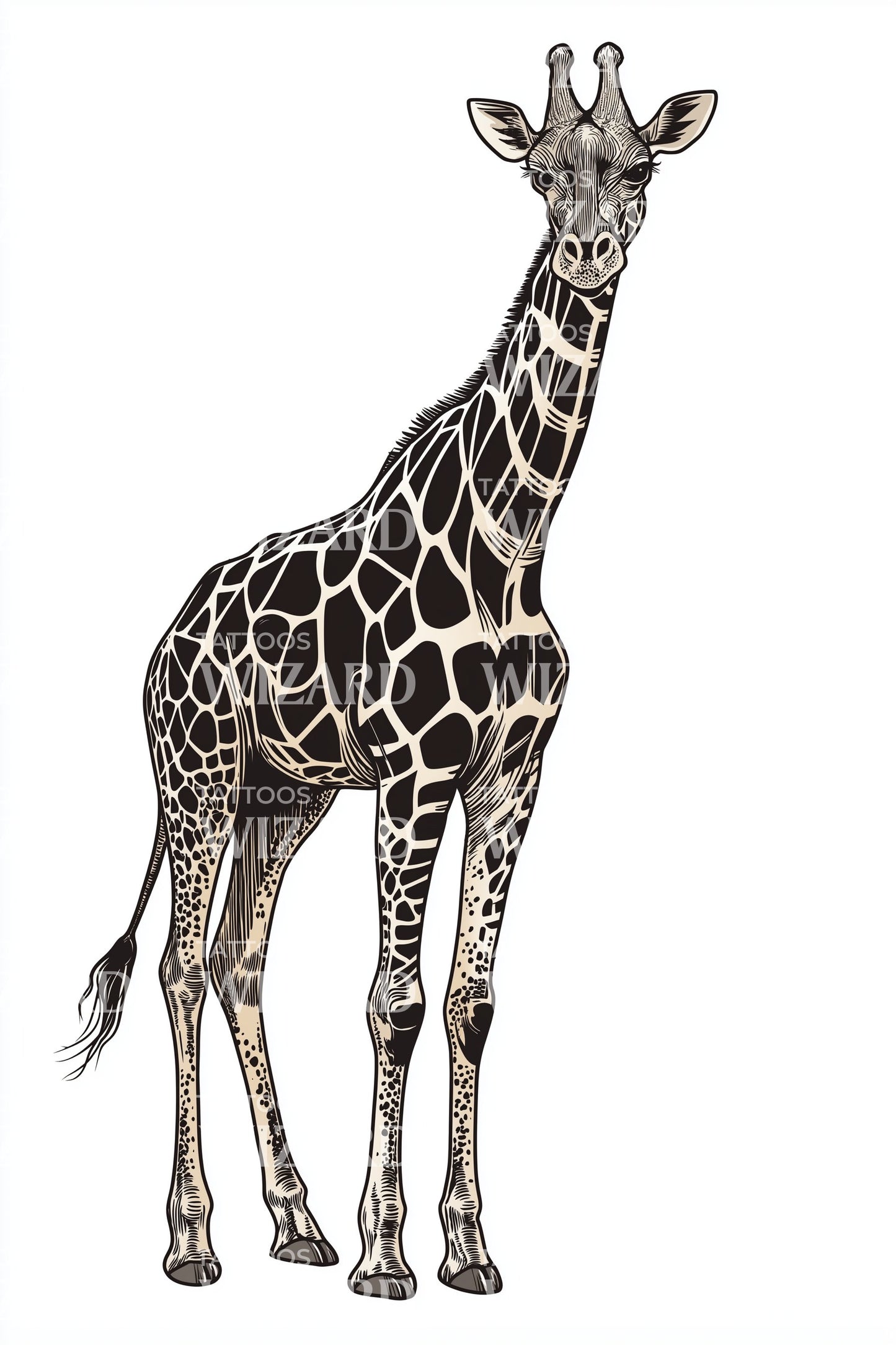 Patterned Giraffe Standing Tattoo Design
