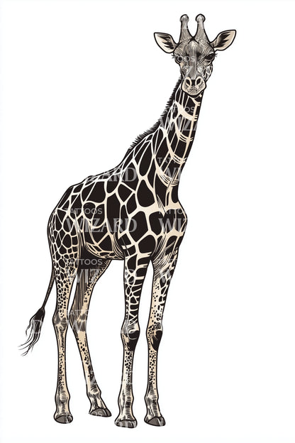 Patterned Giraffe Standing Tattoo Design