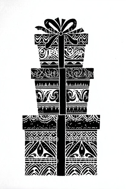 Patterned Holiday Presents Tattoo Design