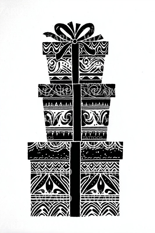 Patterned Holiday Presents Tattoo Design
