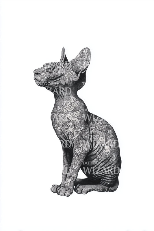 Patterned Sphynx Kitten Tattoo Design