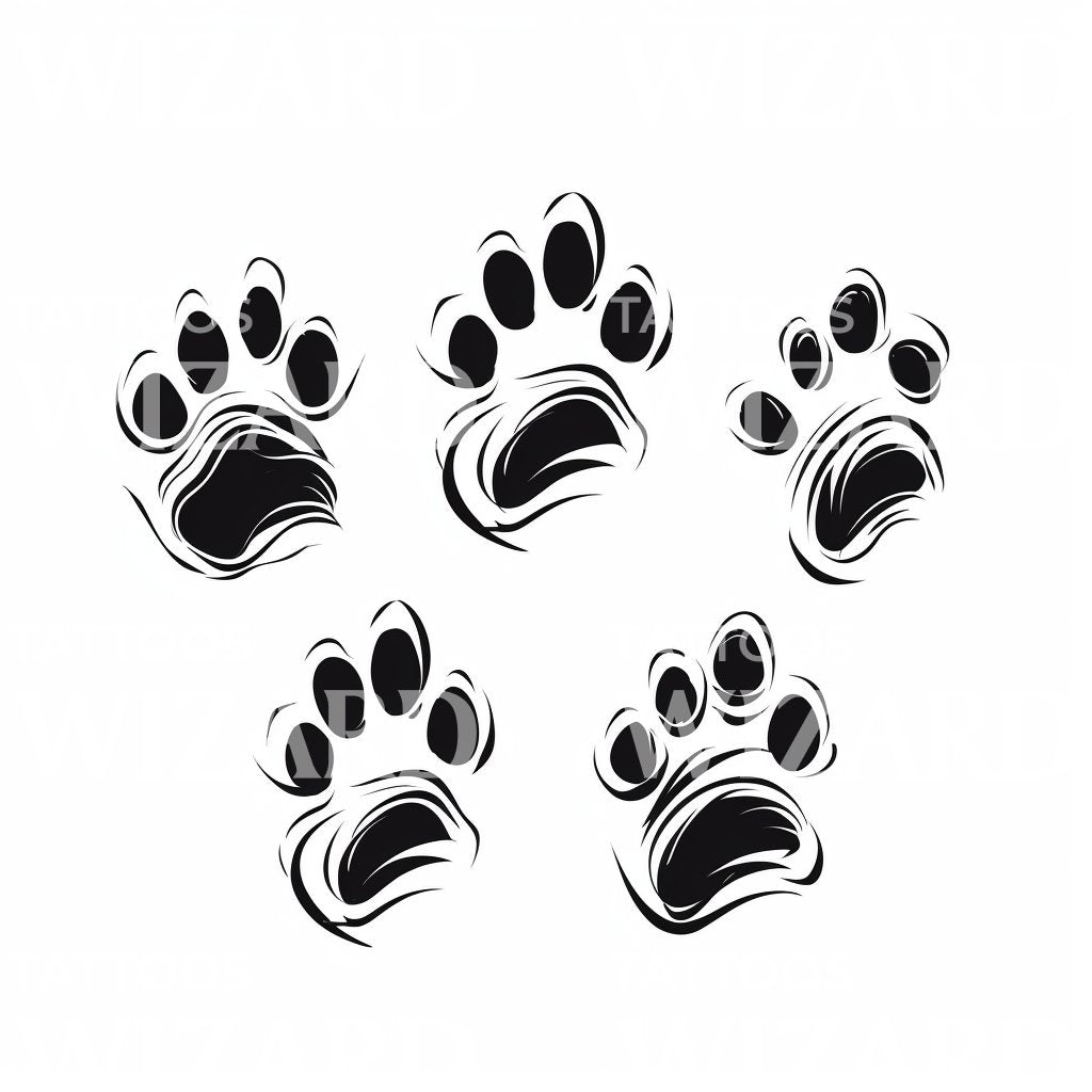 Paw Print Five Dogs Tattoo Idea