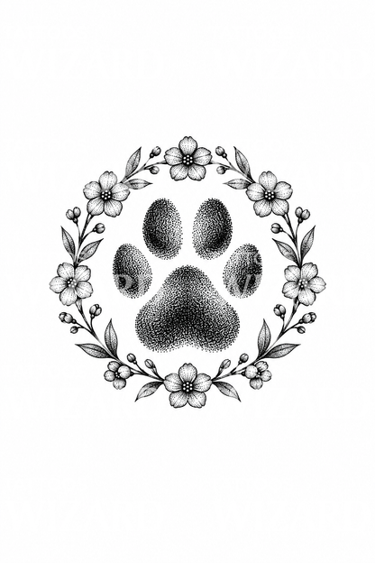 Tatuaggio dotwork con impronta in una ghirlanda di non-ti-scordar-di-me