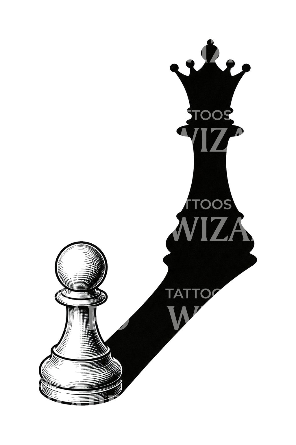 Pawn Casting a Queen Shadow Tattoo Design