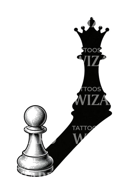 Pawn Casting a Queen Shadow Tattoo Design