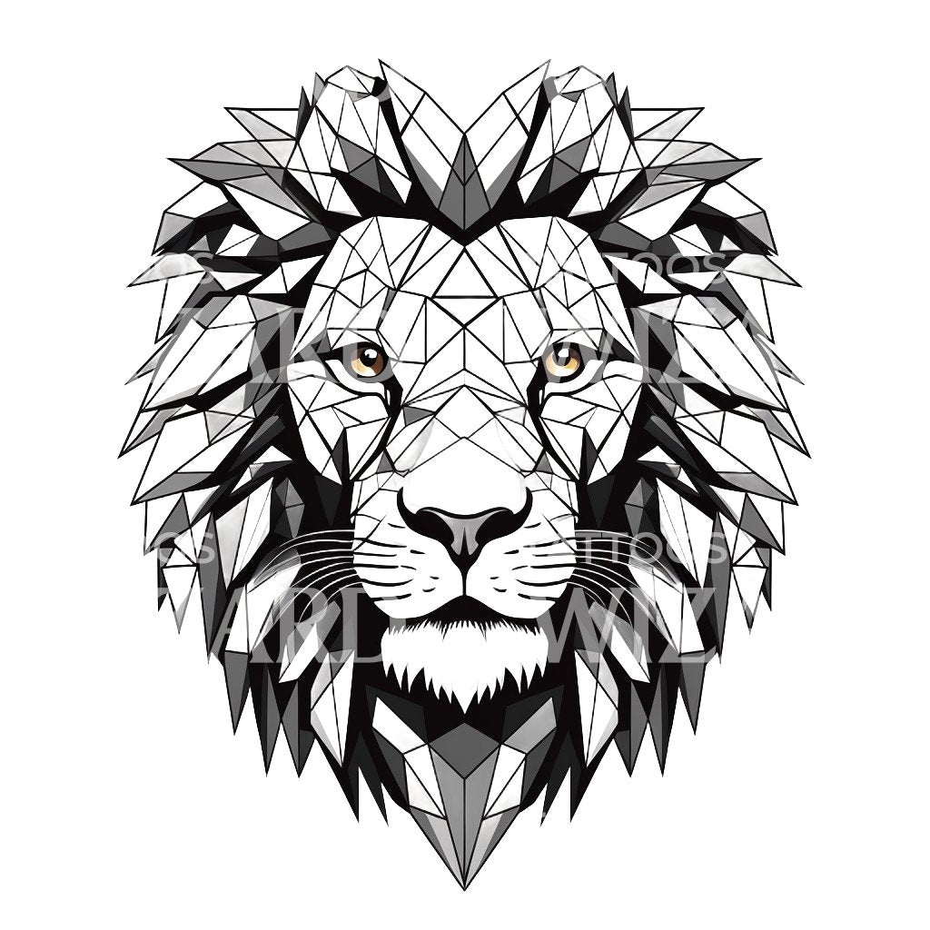 Geometric Lion Head Tattoo Design